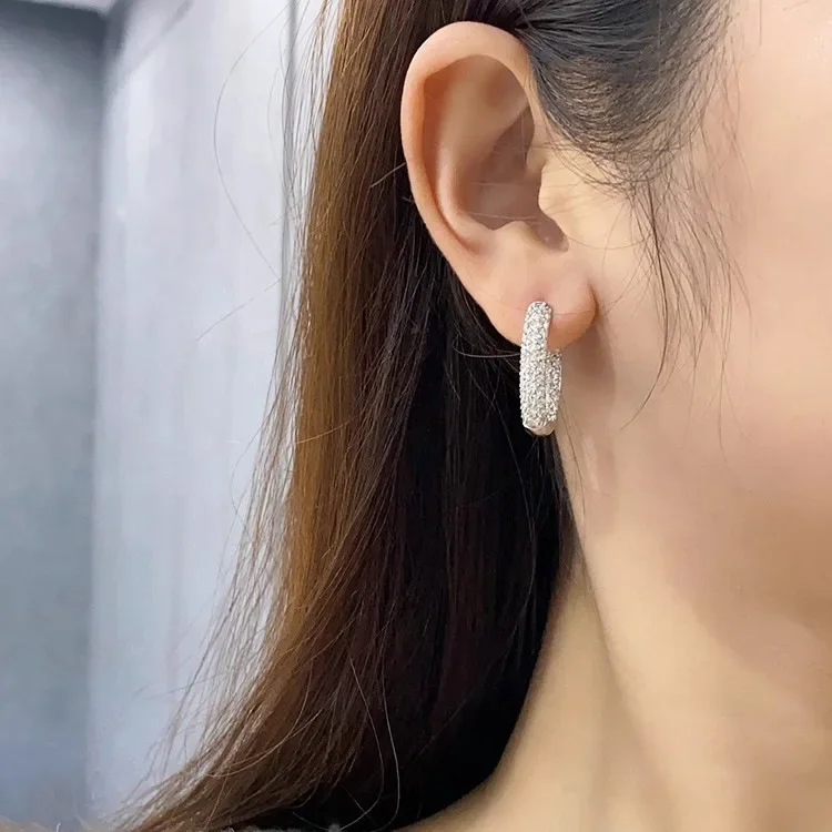 S925 Sterling Silber Ohrringe Luxuriöse Diamant-Ohrringe Vielseitige Premium-Ohrclips – Detail 5