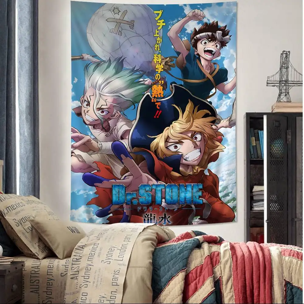 Dr STONE Japanese Anime Anime Tapestry Hippie Flower Wall Carpets Dorm Decor Wall Hanging Home Decor