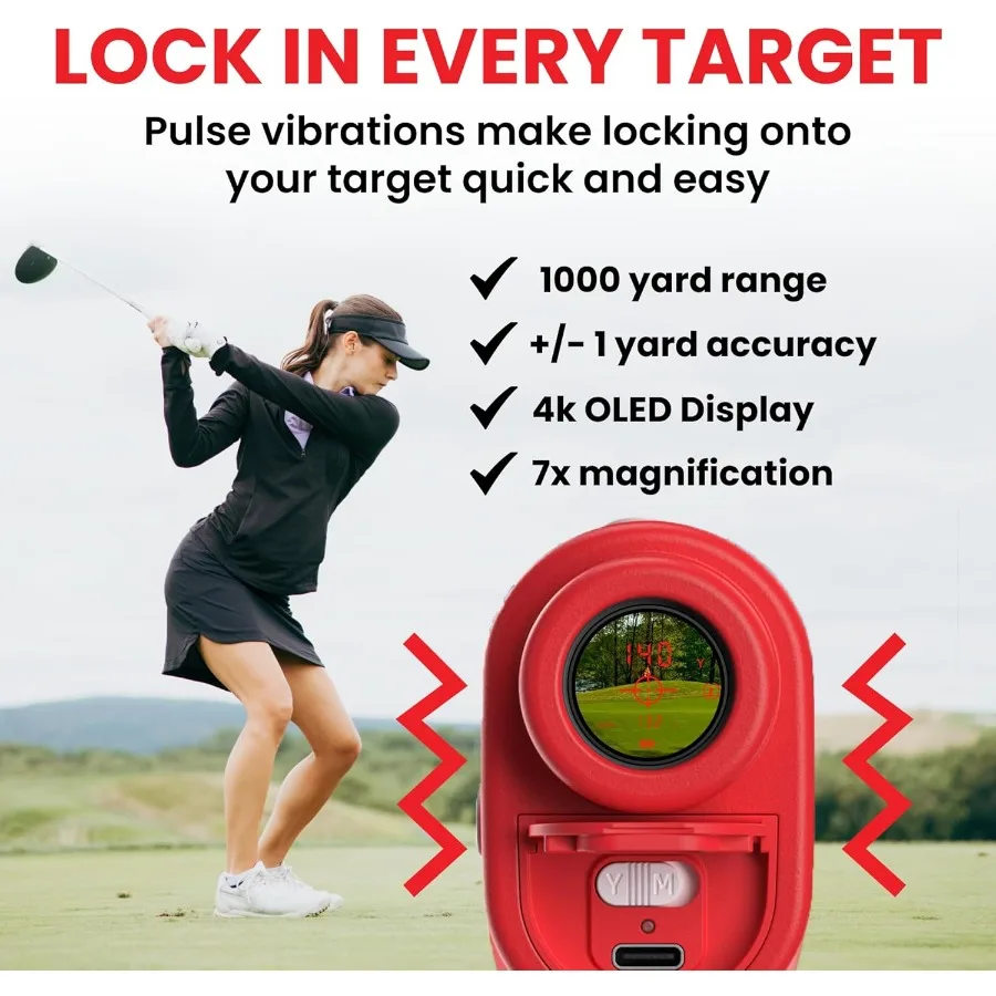 เครื่องวัดระยะทางกอล์ฟแบบปริซึมสำหรับการวัดระยะทางที่แม่นยำบนเนินเขาและพื้นที่ที่ไม่เรียบ ชาร์จผ่าน USB พร้อมระบบสั่น