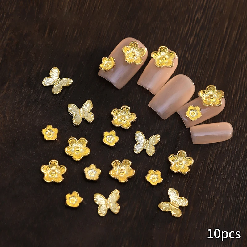 10pcs Elegant Flower Nail Art Charms 3d Alloy Rose Flower Nail Art Charms Gold Nail Jewelry Decoration Nail Metal Parts