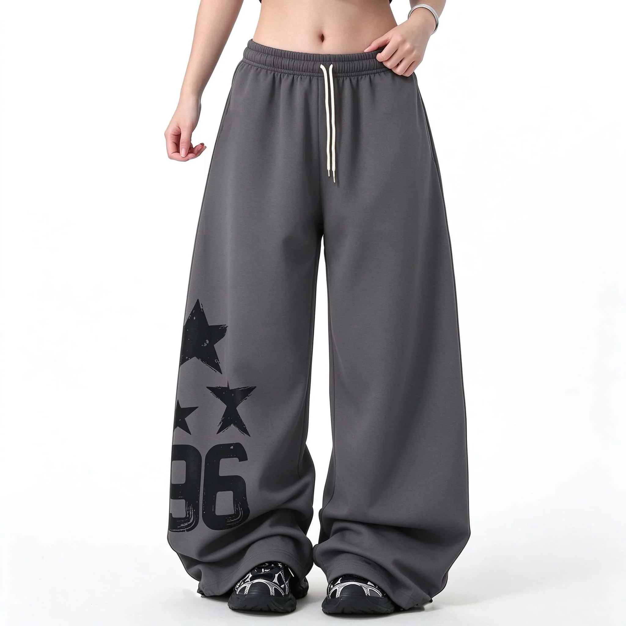 Y2K Streetwear Men Women Summer Quick Dry Long Trousers Vintage Star Figure Pattern Elastic Drawstring Wide Leg Casual Pants
