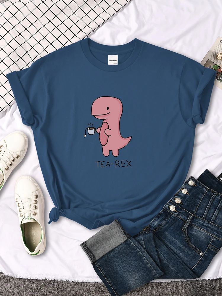 Lady T-Shirt Cute Pink Tea-Rex Print T Shirts Female O-Neck Loose Oversize Shirt Harajuku All-Match Kawaii Animal Women Clothes