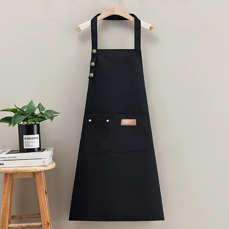 Fashion Work Bib Apron Adjustable Strap Forest-Style Apron Large Pockets Durable Kitchen Cafe Shop Cooking Uniform Cafe Apron