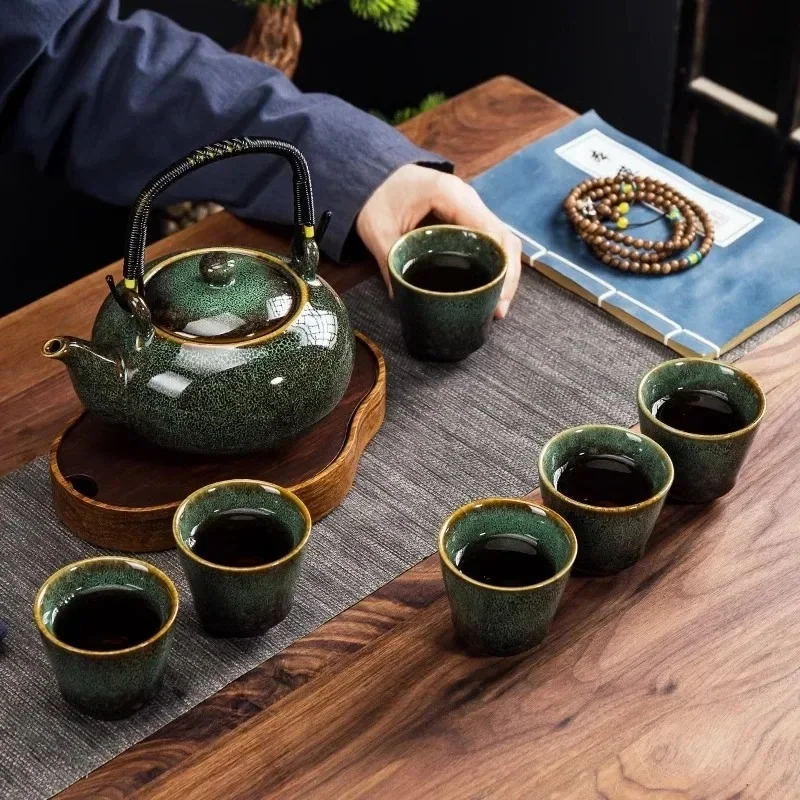 

7-Piece Set Ceramic Tea Set 700ML Kiln Change Color Teapot With Handle 150ML Tea Cup Health Ceramics Tea Pot