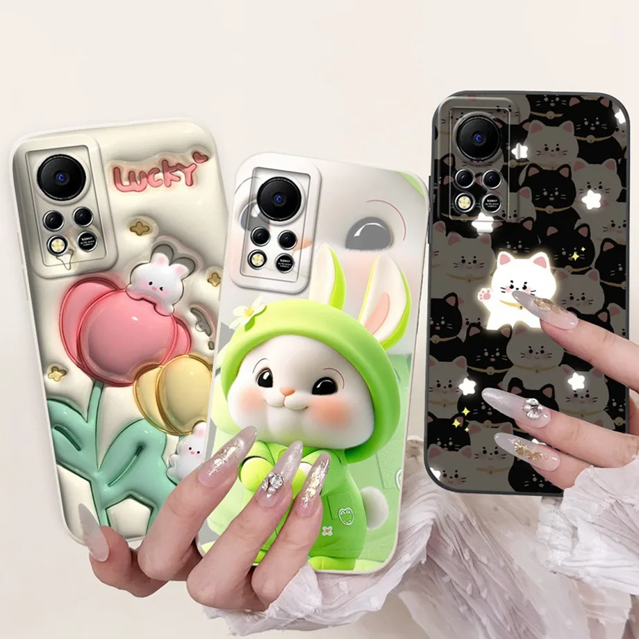 For Infinix Hot 11 2022 2021 X675 X662 Funda Hot 11s NFC X6812 Aesthetic Cartoon Panda Rabbit Camera Protection Matte Soft Cover