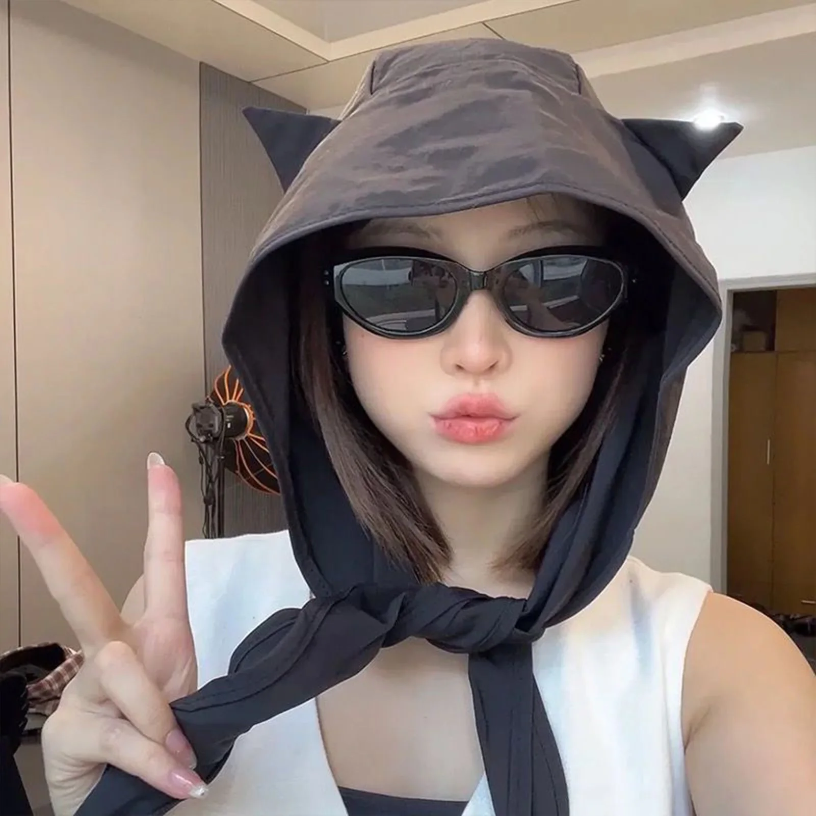 New Unisex Summer Fisherman Hat with Strap Trendy Qiuck Dry Cute Ear Design Sunshade Caps for Summer Beach Fishing Hiking