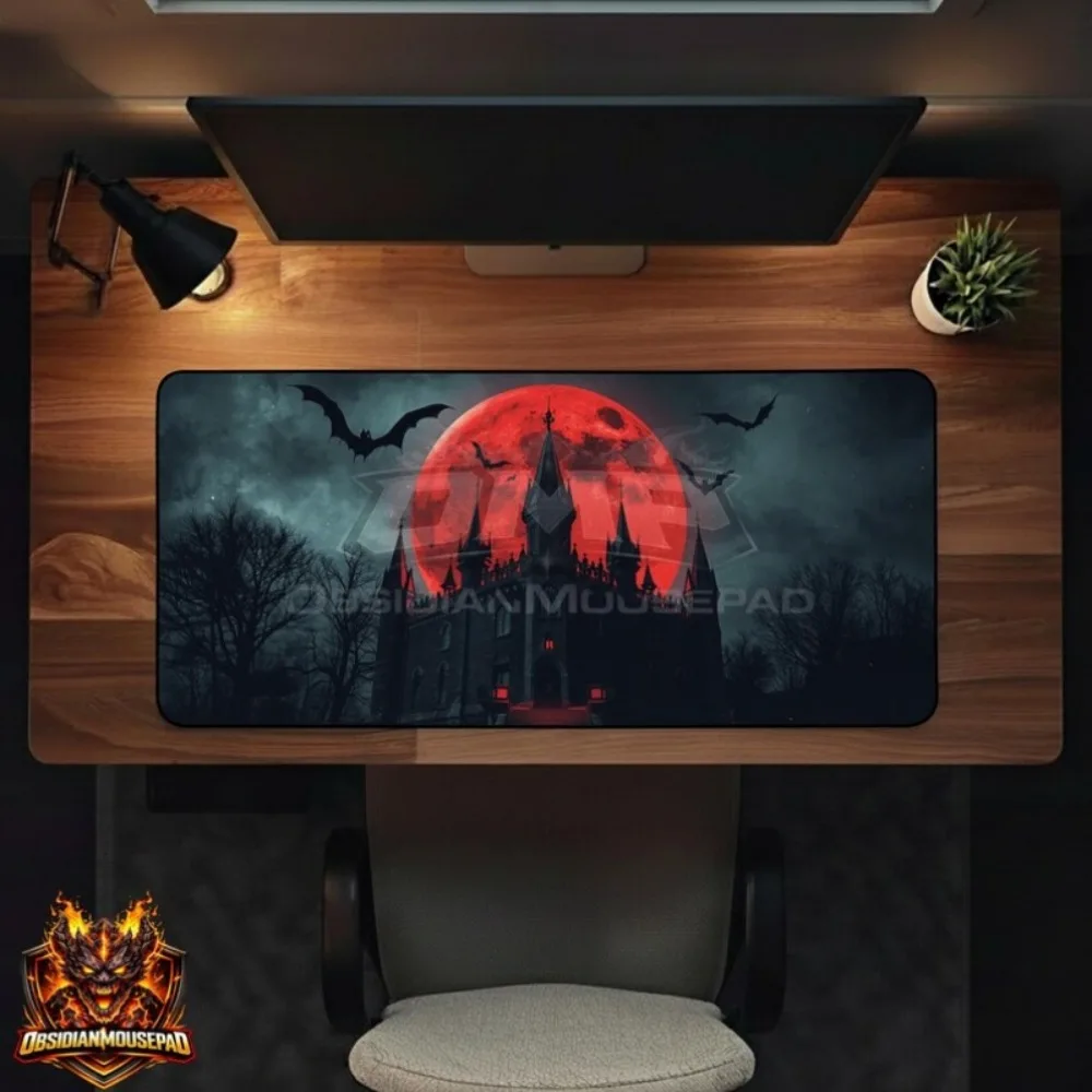 Vampire Castle Mouse Pad and Desk Pad - Gothic Blood Moon Game Pad, with Non-Slip Base Escritorio Accesorios Desk Mat