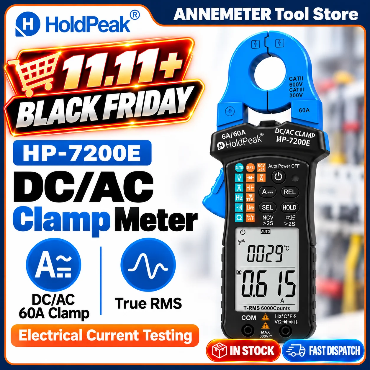 6000 Counts TRMS AC/DC Digital Multimeter Clamp Meter Auto-Select, 6A/60A Current NCV Live Wire Detection Voltage Resistance