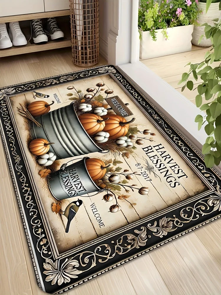 VIKAMA Harvest Season Pumpkin Doormat Soft, Cosy And Sound-Absorbing Entrance Hall Doormat Bathroom Carpet Home Décor