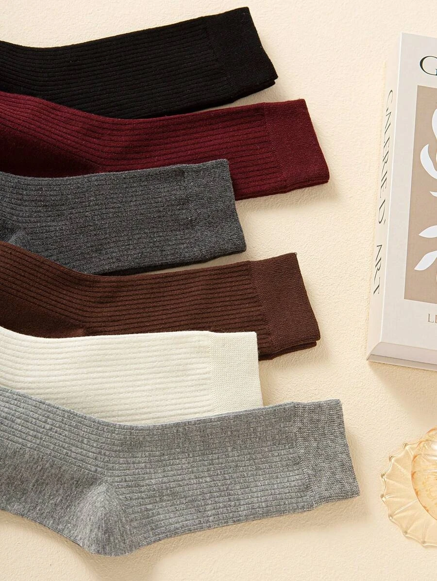 Einfarbige gerippte Crew-Socken für Damen, Frühling und Sommer, dünn, atmungsaktiv, lässig, mittelhohe Socken, Streetwear-Stil, koreanisch – Detail 6