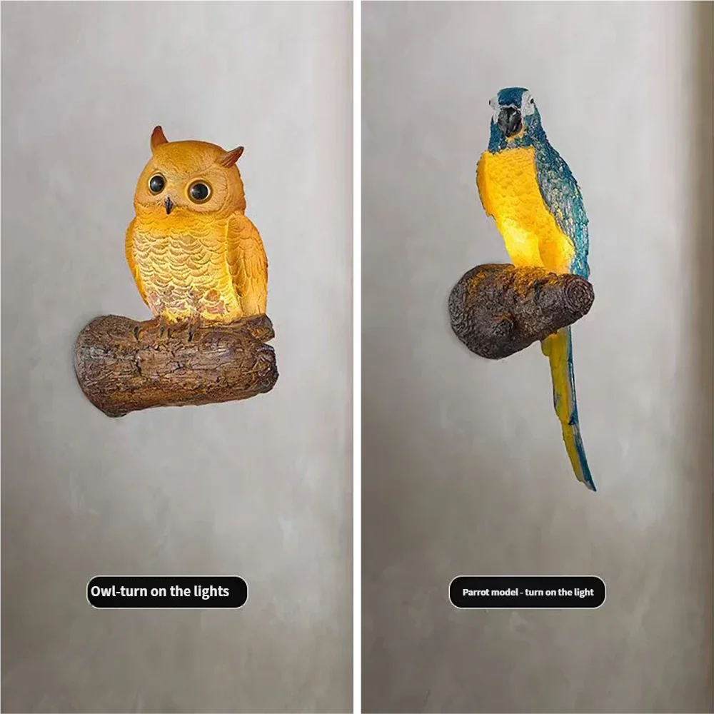 

Resin Fiberglass Animal Wall Lamp Owl Parrot LED Wall Sconce Aisle Porch Home Art Decor Bedroom Corridor Wall Night Light