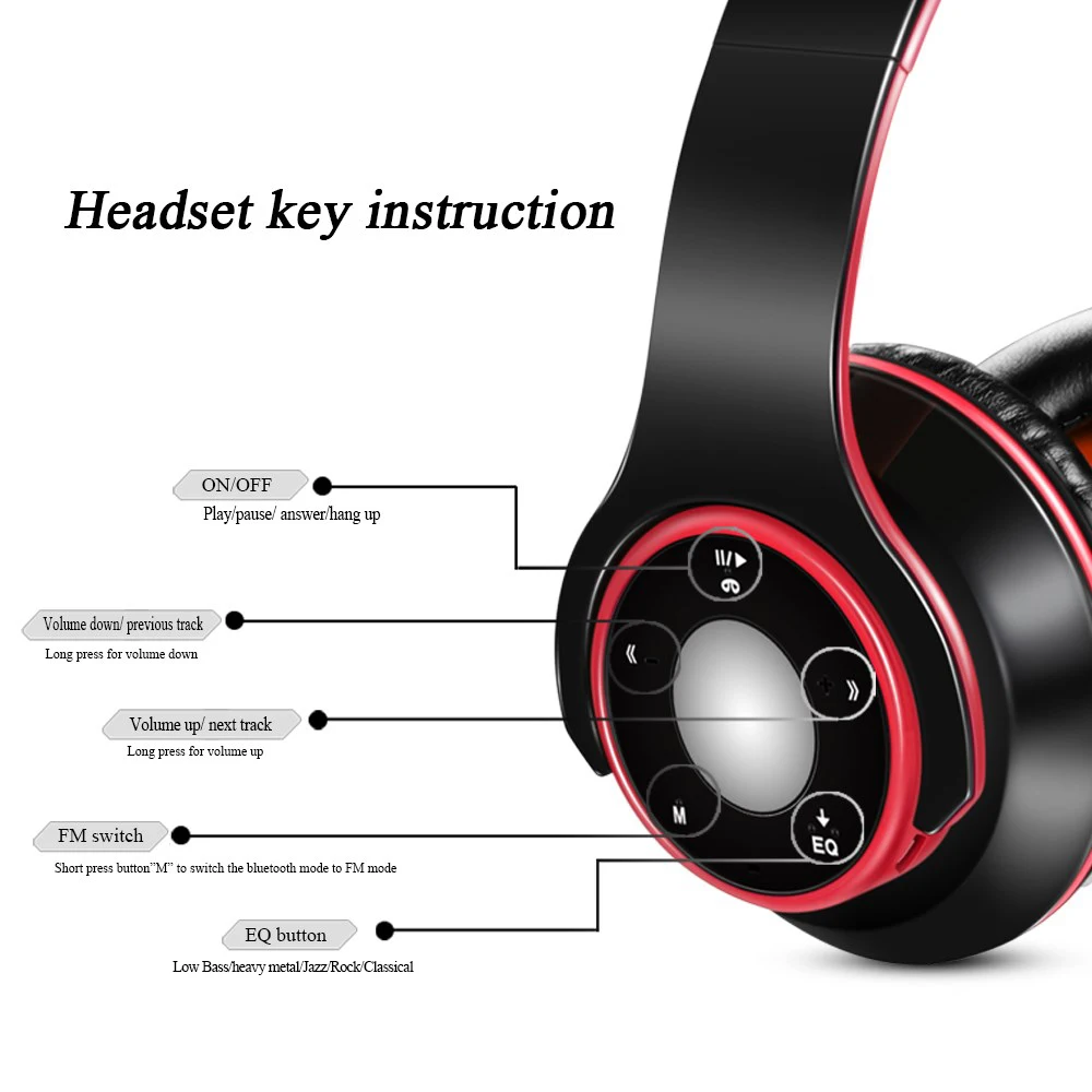 Audio stereo colorato Mp3 Auricolare Bluetooth Cuffie wireless Auricolare Supporto Scheda SD con microfono Riproduzione 20 ore