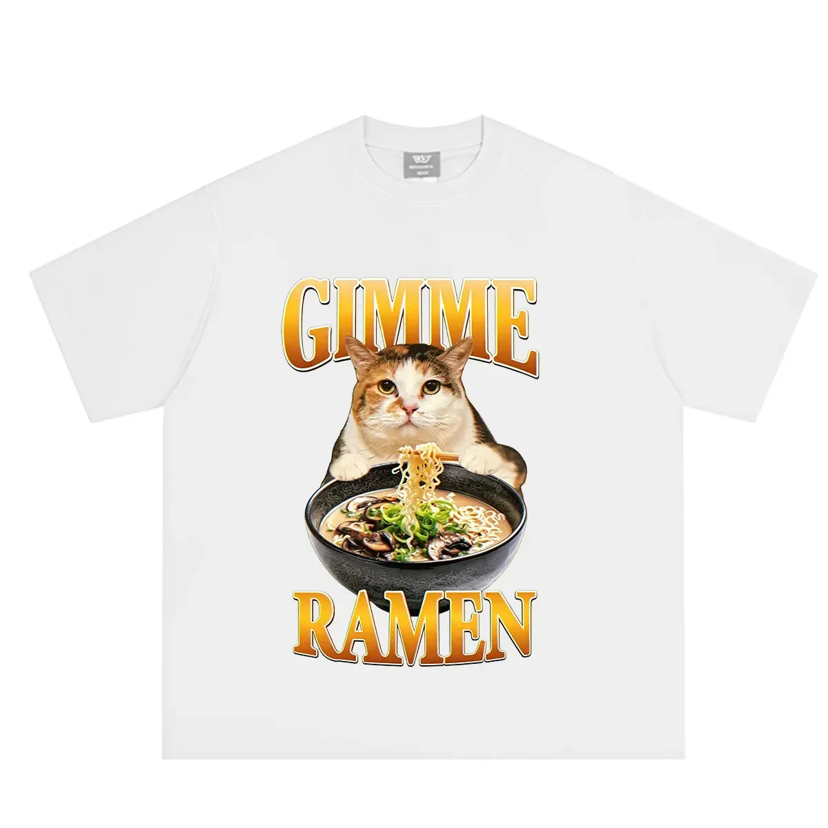 Gimme Ramen Funny Cat Meme T-shirt =Women Fashion T-shirt Summer Short-sleeved Loose CHip-hop Punk T Shirts