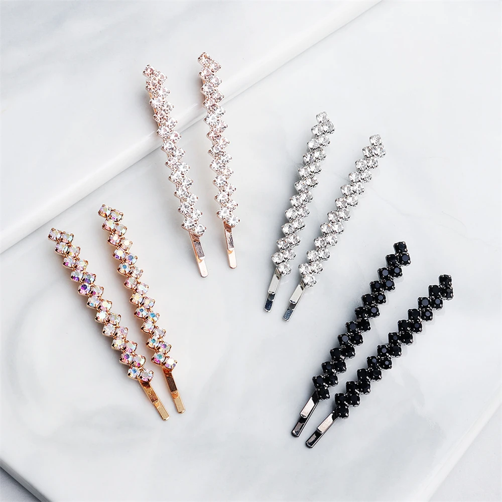 A Pair One Word Clip Ladies Glitter Rhinestones Hairpins Girls Hairgrips Hairstyle Women Bobby Pins Styling Hair Accessories