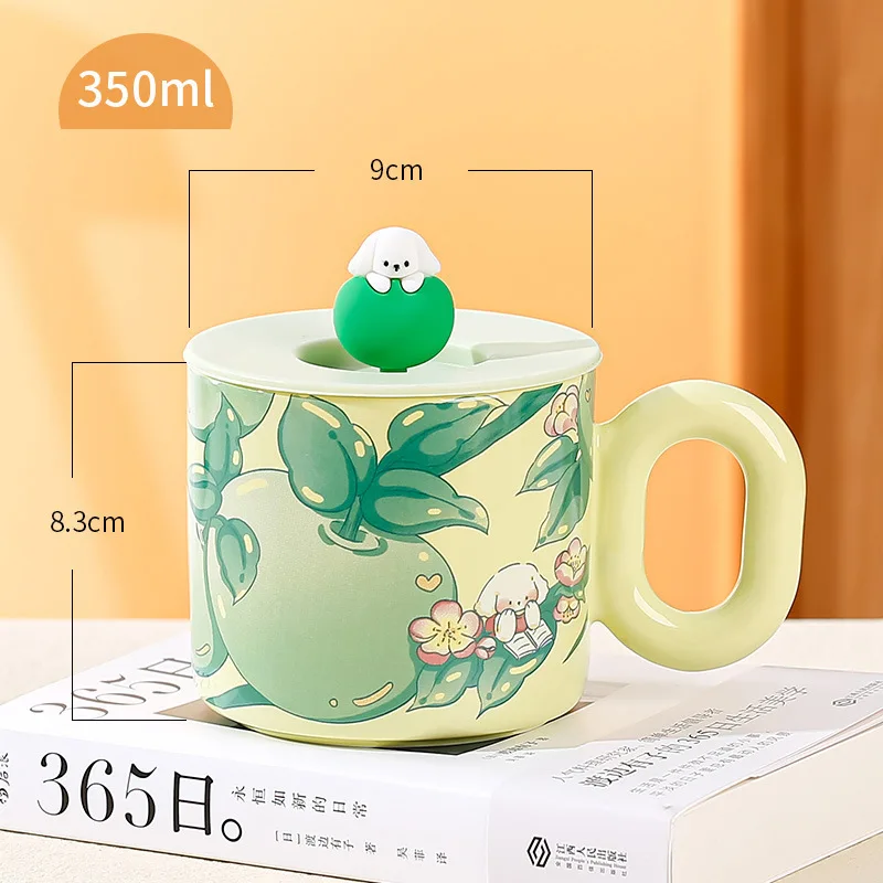 

Creative Cute Cartoon Ceramic With Lid Girl S Heart High Beauty Large Capacity Cup Fruit Dog Mark