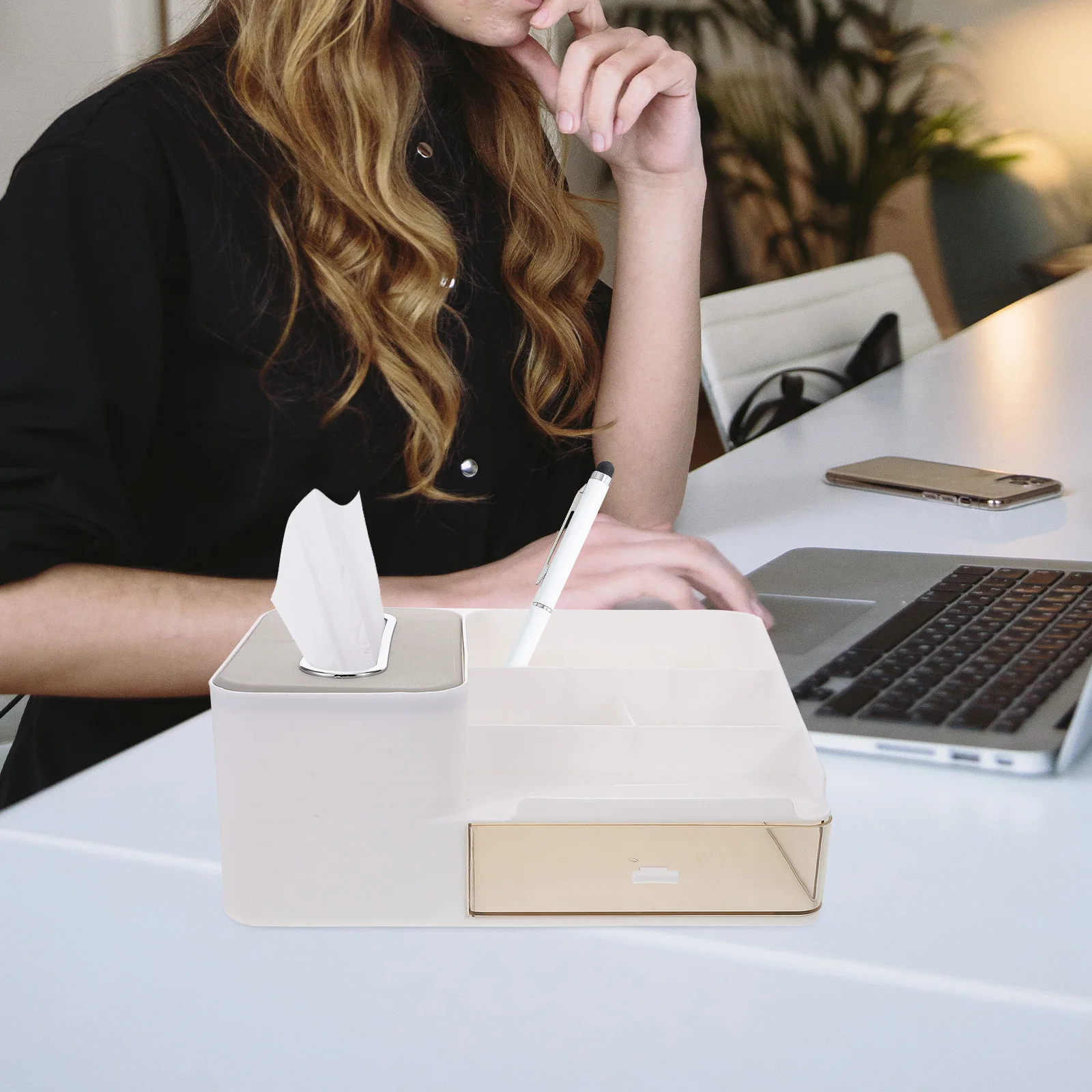 

Multipurpose Tissue Storage Box with Hidden Drawer Organizer for Cosmetics Stationery Lipstick Desktop Napkin Dispenser for Home