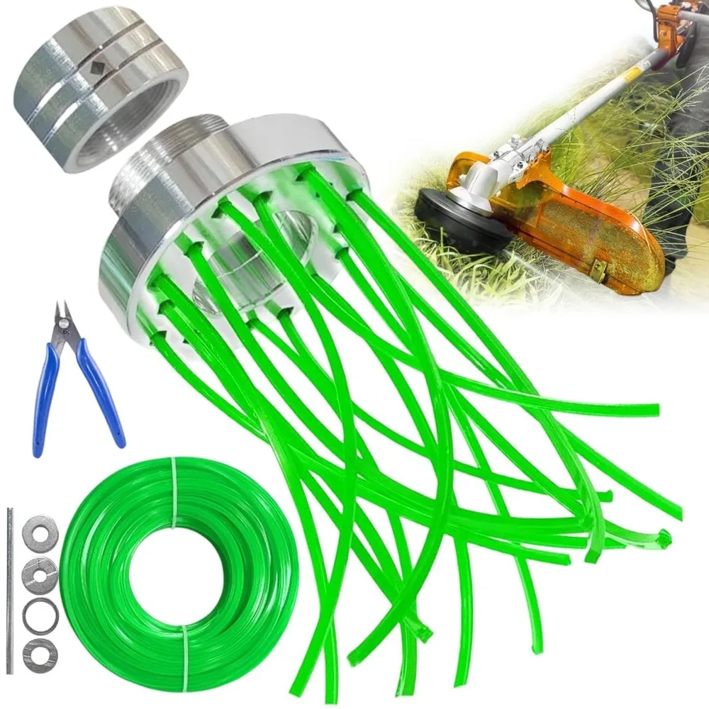 Unkrautbürste für Freischneider & Rasentrimmer, Unkrautbürste, Wildkräuterbürste mit Trimmerfaden 30 M und Adapter & Werkzeug, für Stihl Freischneider, Universelle Unkrautbürste, Grün