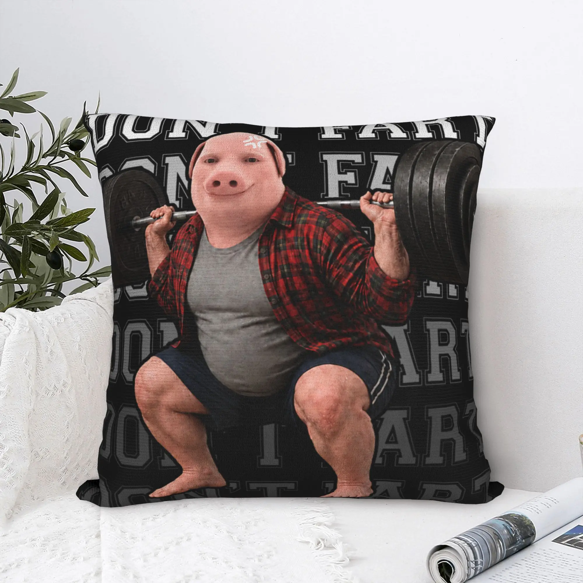 John Pork Don’t Fart Funny Squat Gym Meme Pillow Cover  Kawaii Pillow Case For Sofa Bedroom Home Decor Comfy Cushion Cover Gift