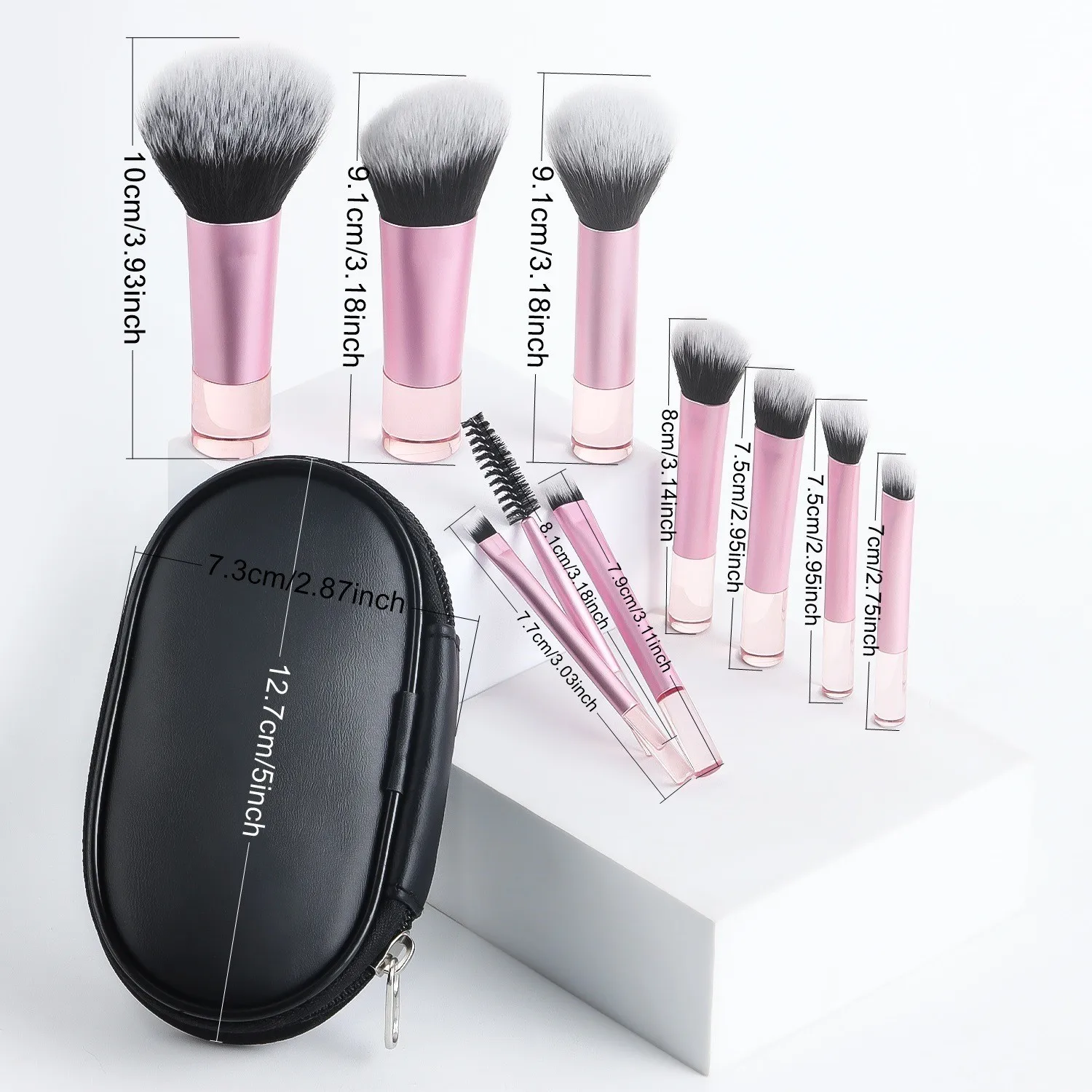 10pcs Mini Makeup Brush Set Transparent Short Handle Portable Loose Powder Blush Brush