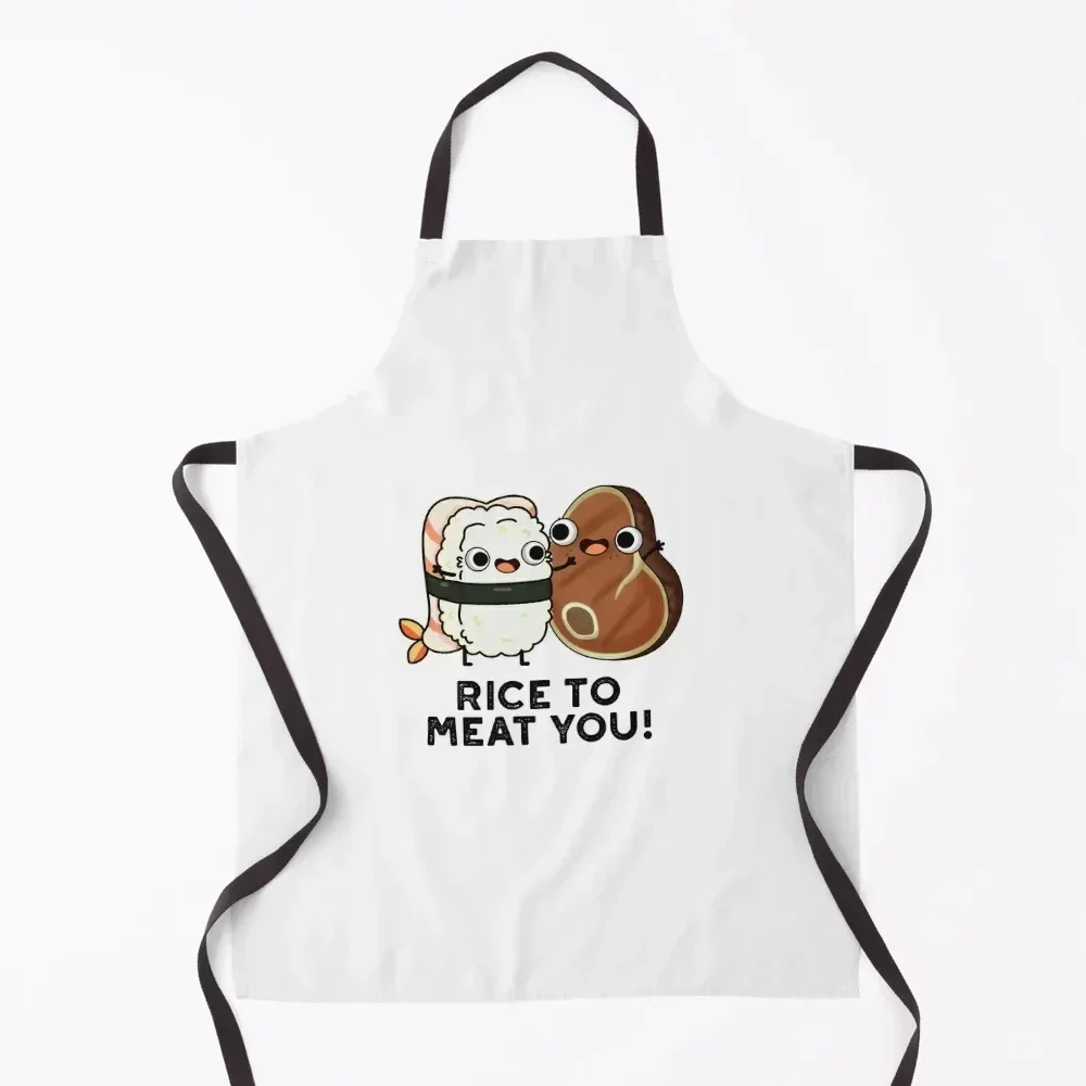

Rice To Meat You Funny Food Puns Apron Funny Chef jacket men japanese style men's barbecue Apron