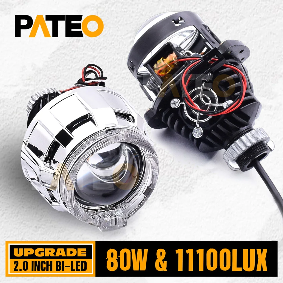 QIULKU Angel Eyes Lentille Projecteur Xenon 2.5 Pouces Avec DRL - Kit LED Blue Angel Eyes Pour H1 H4 H7