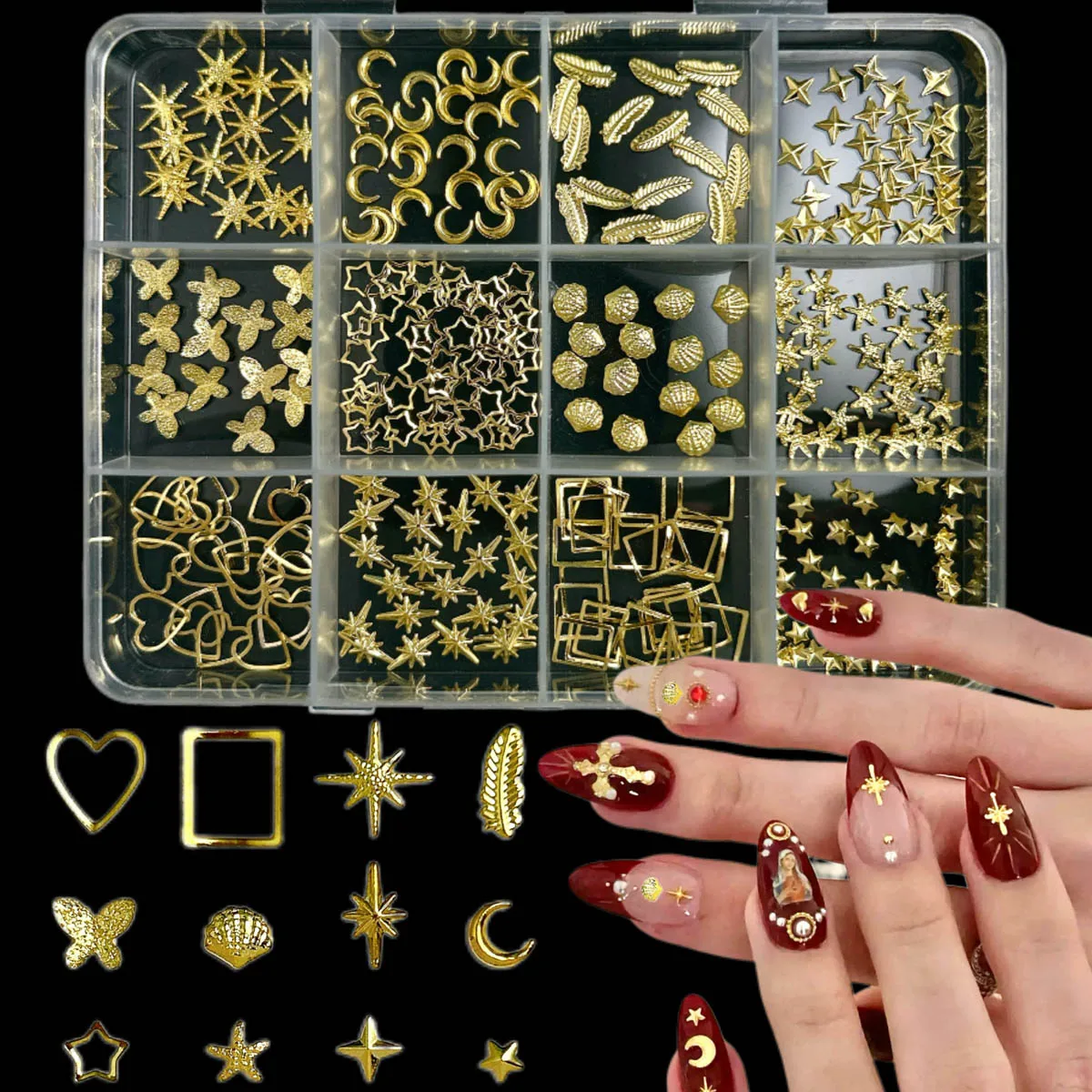 

1 коробка, 3D креативные красочные пятнистые цветы, украшения для дизайна ногтей из смолы, минималистичные мини-ракушки, подвески для ногтей с четырехконечной звездой для DIY