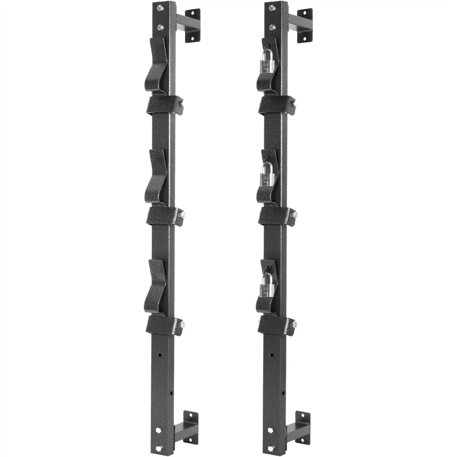 

Heavy Duty Trimmer Rack for 3 Weed Eaters, Secure Locking Design for Wall or Trailer, Black Steel