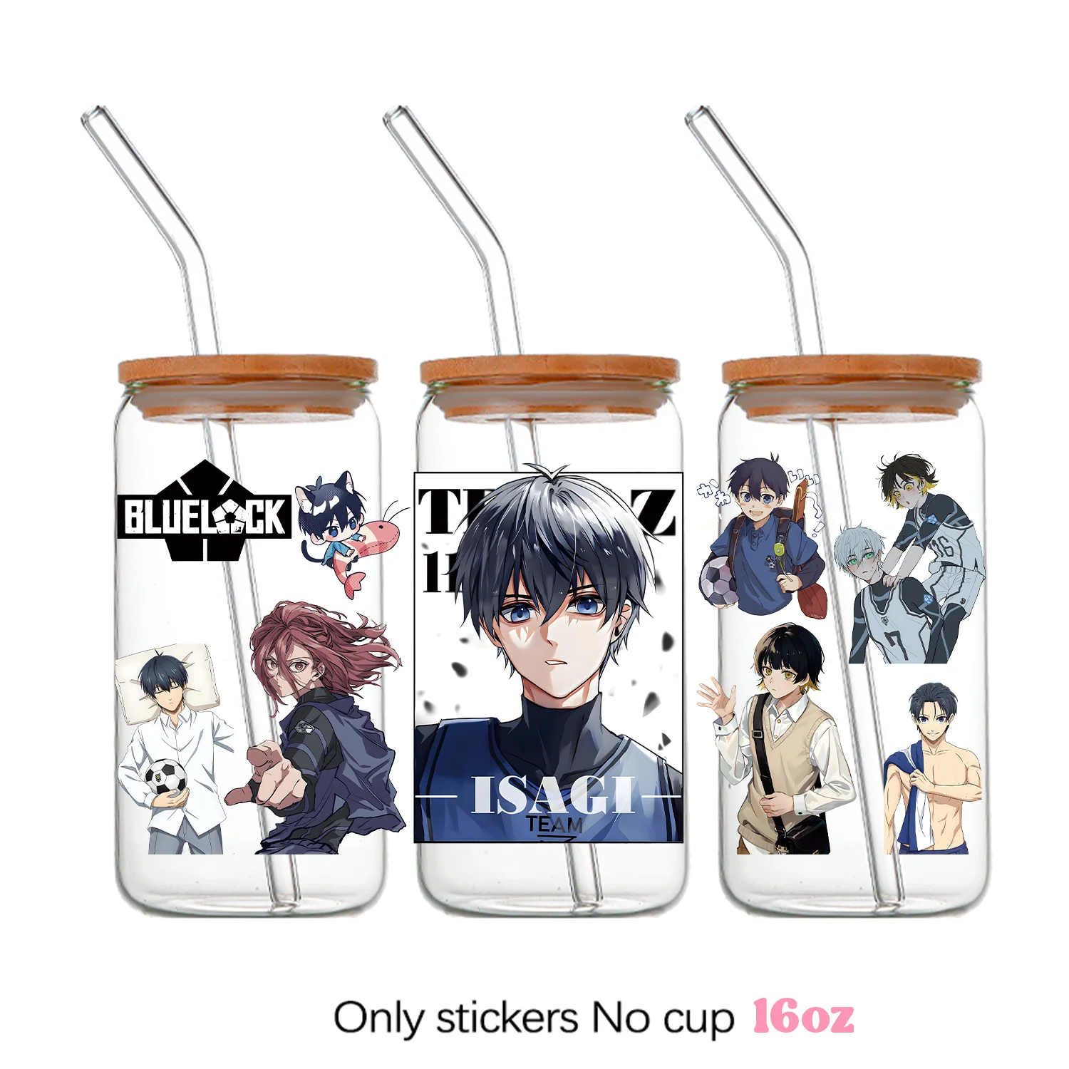 Azul bloqueio uv dtf transferência adesivos bachira meguru rensuke kunigami hyoma jingo rachi16oz copos decalque embrulho garrafa de vidro uvdtf