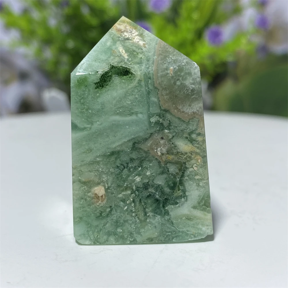 Green Moonstone Natural  Crystals Gem Minerals Quartz Specimen Square Pointed Column Tower Tourmaline Spiritual Meditation