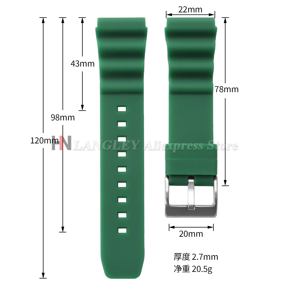 20mm 22mm Weiches Silikon-Gummi-Uhrenarmband für Herren und Damen, Sportliches Wasserdichtes Armband mit Dornschließe für Seiko SKX007 SRP777J1 – Detail 1