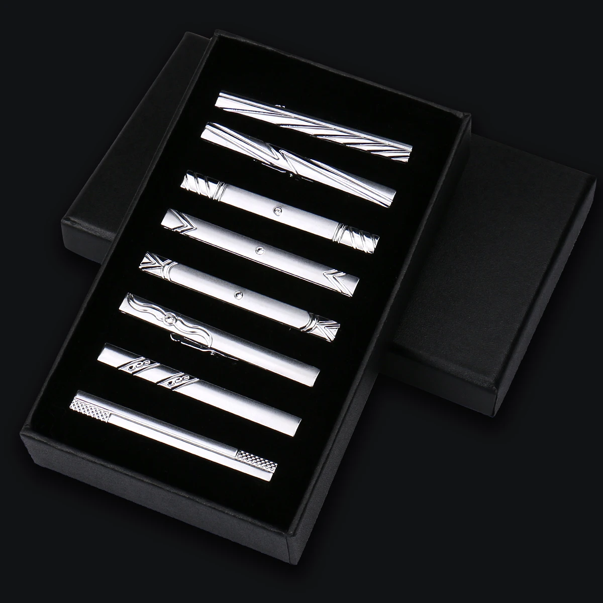 8 stücke Krawatte Clips Metall Diamant Mit Box Für Männer Hochzeit Herren Krawatte Clips Set Chrom Edelstahl Schmuck Gentleman krawatten Pin – Detail 15