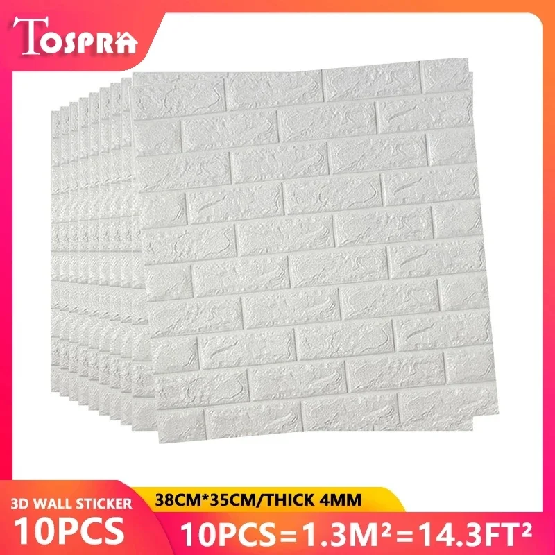 

10 Pcs 3D Brick Wall Stickers Self-Adhesive Bedroom Decoration Waterproof Wallpaper