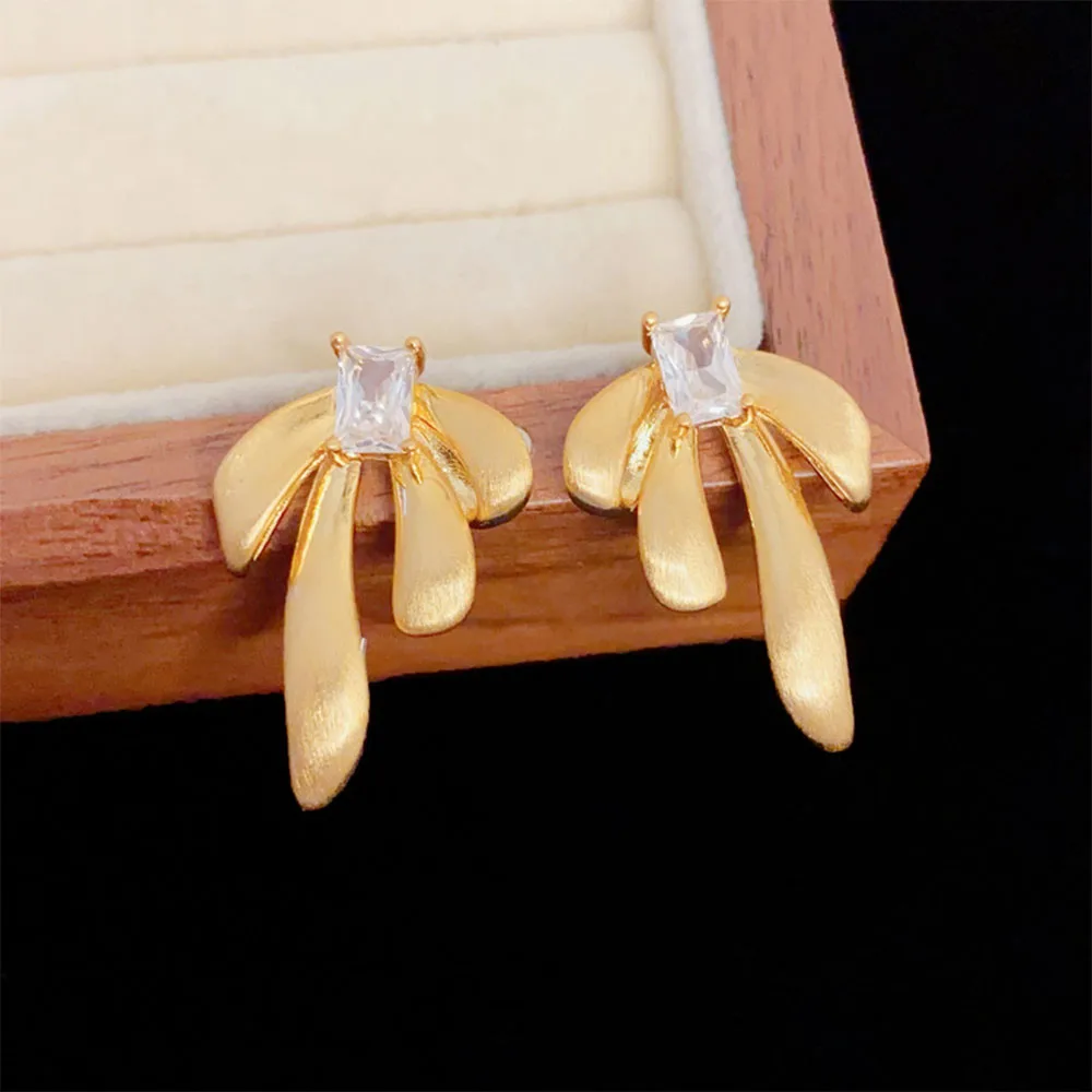 Japanese Korean Luxury Metal Brushed Bowknot Stud Earrings For Women Elegant Minimalist Unique Design Fashion Jewelry Wholesale