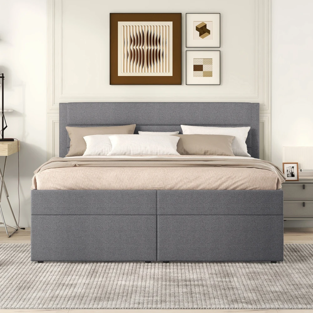 Gepolstertes Doppelbett 200×140cm, Metallgitterrahmen, beidseitig offener, geräumiger Stauraum (ohne Matratze) – Detail 5
