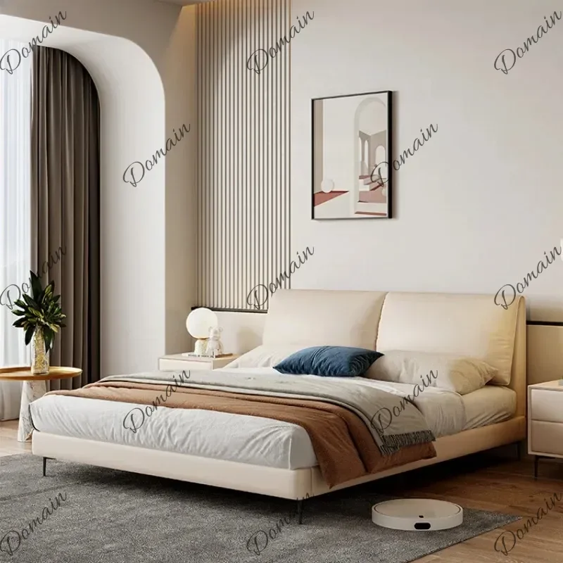 XY Beige Adult Double Bed Comforter Platform Modern Living Room Queen Bed Full Size Storage Bedframe Lit 2 Personnes Furniture H