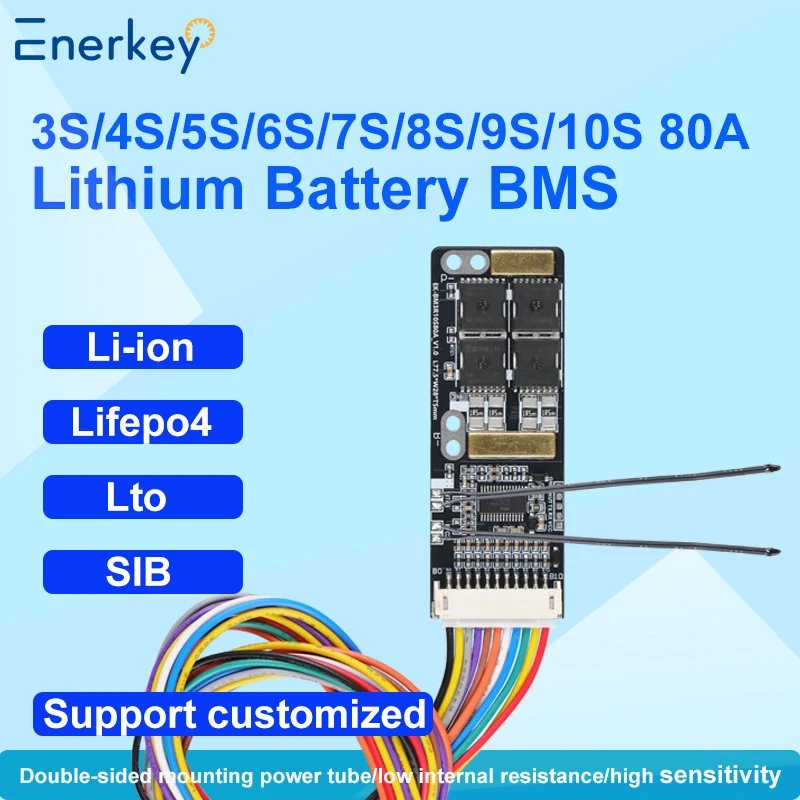 Enerkey 3S 4S 12V 80A 9S 10S 36V Li-ion BMS with NTC 5S 6S 7S 24V for 3.7V Power Battery 18650 3.2V Lifepo4 8S 24V E-bike BMS