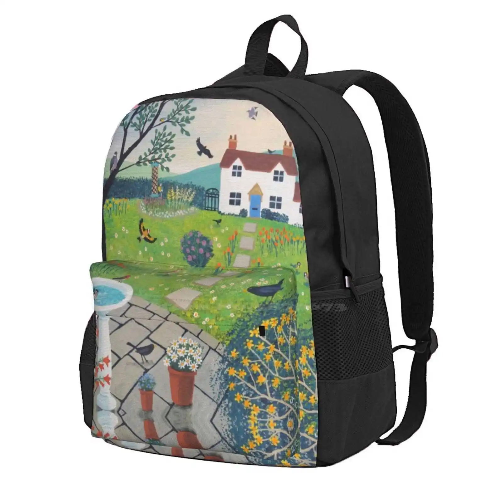 Bird Garden Hot Sale Schoolbag Backpack Fashion Bags Gardens Blackbirds Cottages Landscapes Trees Goldfinch Robin Pigeon