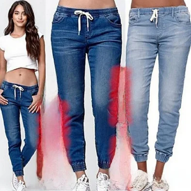 

Свободные женские широкие джинсы с эластичной резинкой на талии Джинсовые брюки Брюки-фонарики Современные брюки размера плюс Глубокий цвет Повседневная весенняя мода