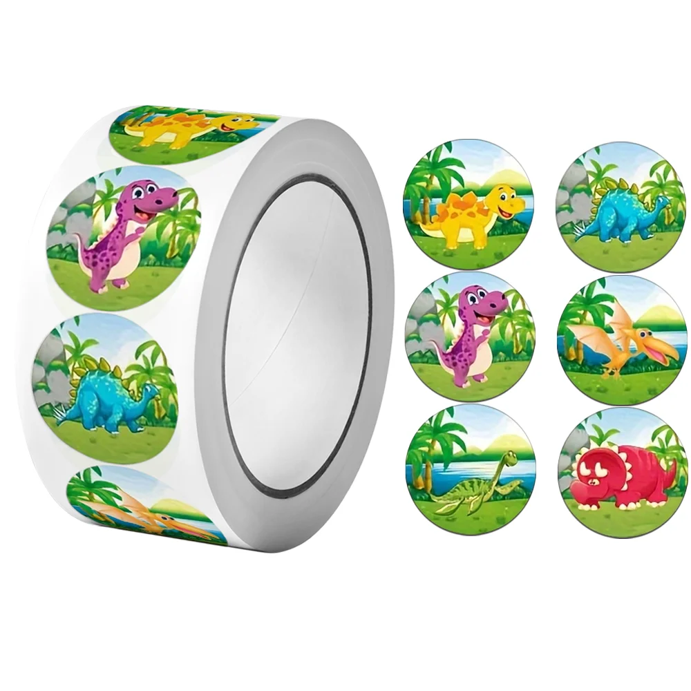 1R(500pcs) 2.5cm/1'' Dinosaur Animals Cartoon Stickers for kids school teacher Classroom Reward Encouragement Home Decor Labels