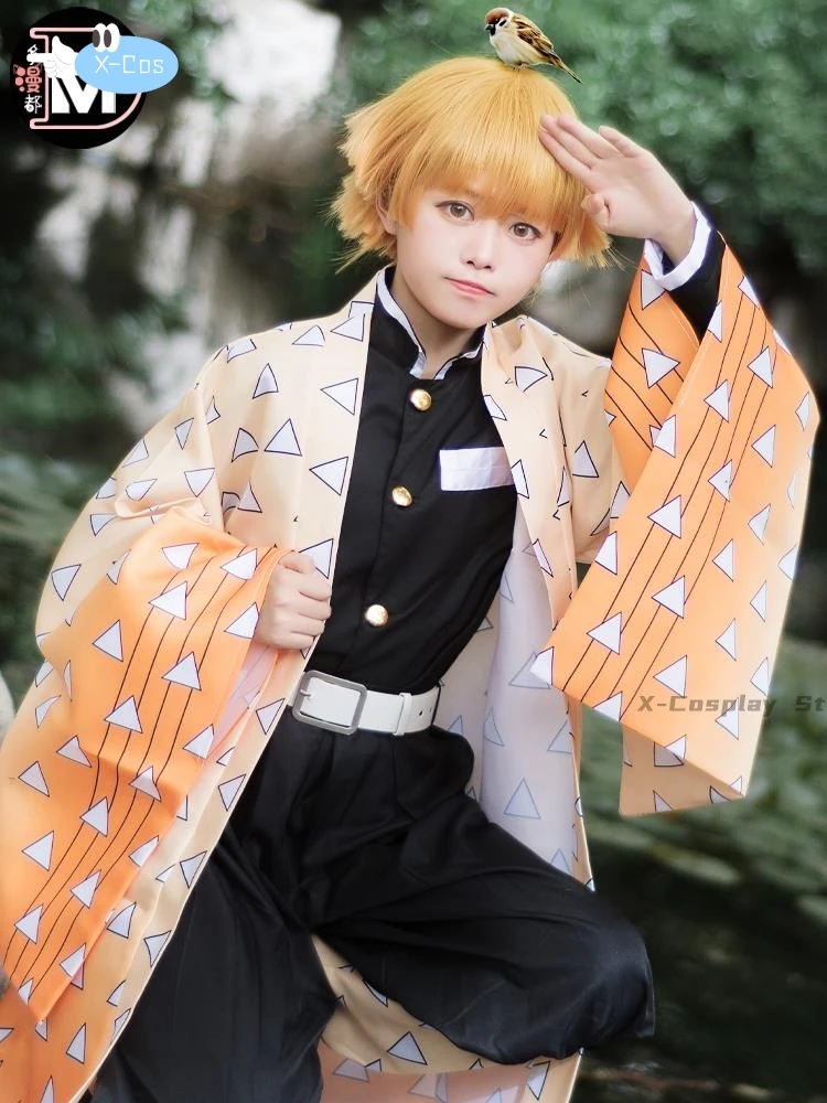 Zenitsu Cosplay Trajes Femininos, Kimetsu No Yaiba, Traje de Halloween, Anime Inteiro, Peruca, Itens Novos, Adulto