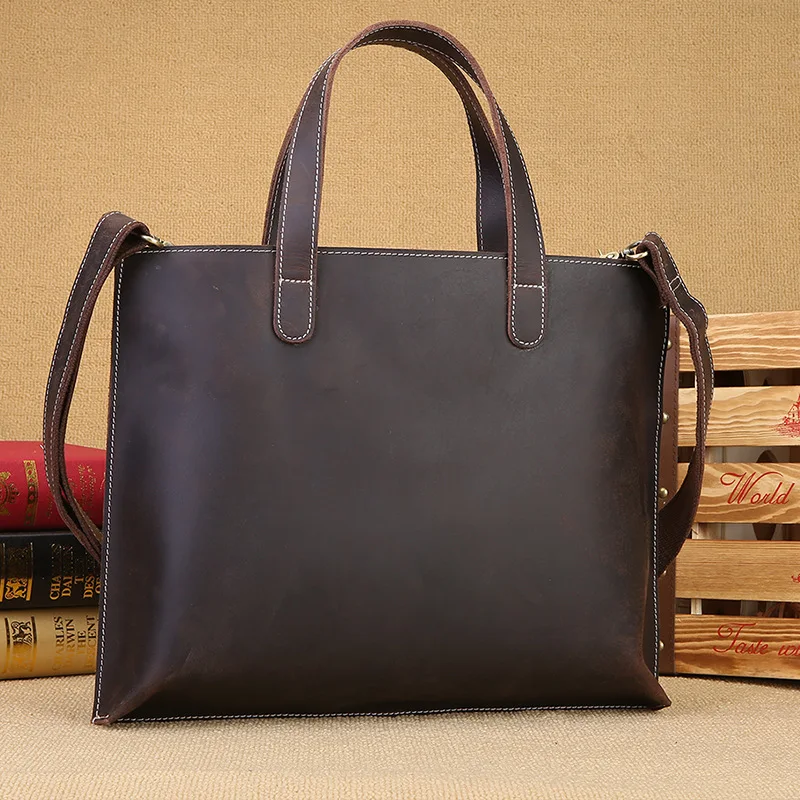 Verrückte Pferde leder Aktentasche für Männer echte Rindsleder Executive Laptop Büro Handtasche Schulter Business Boston Square Bag