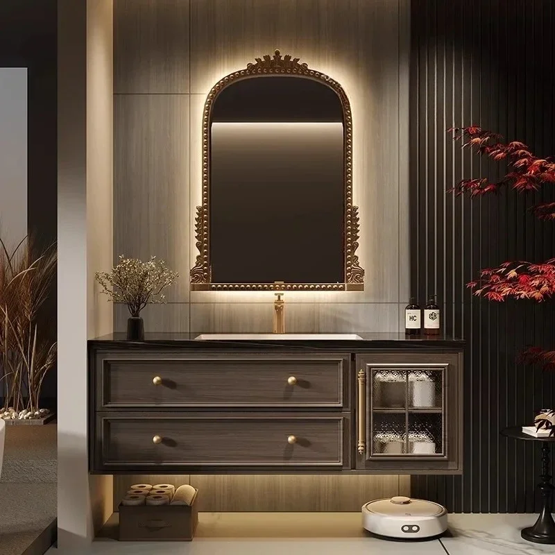French retro rock slab oak paint bathroom cabinet combination bathroom washstand American high-end