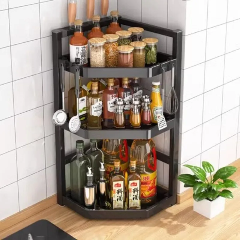 Spice Racks Kitchen Corner Multi-layer Shelf Punching-free Triangle Rack Stainless Steel Seasoning Holder Corner Storage Rack