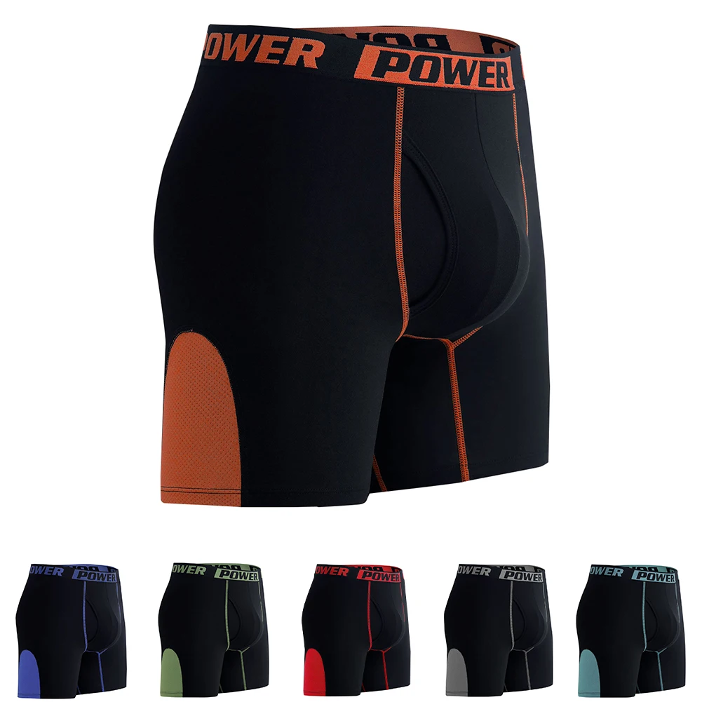 Classic Style Breathable Boxers 5 Spandex Content 95 Polyester Material Color Matching Pattern Long Legs Boxer Briefs M Orange