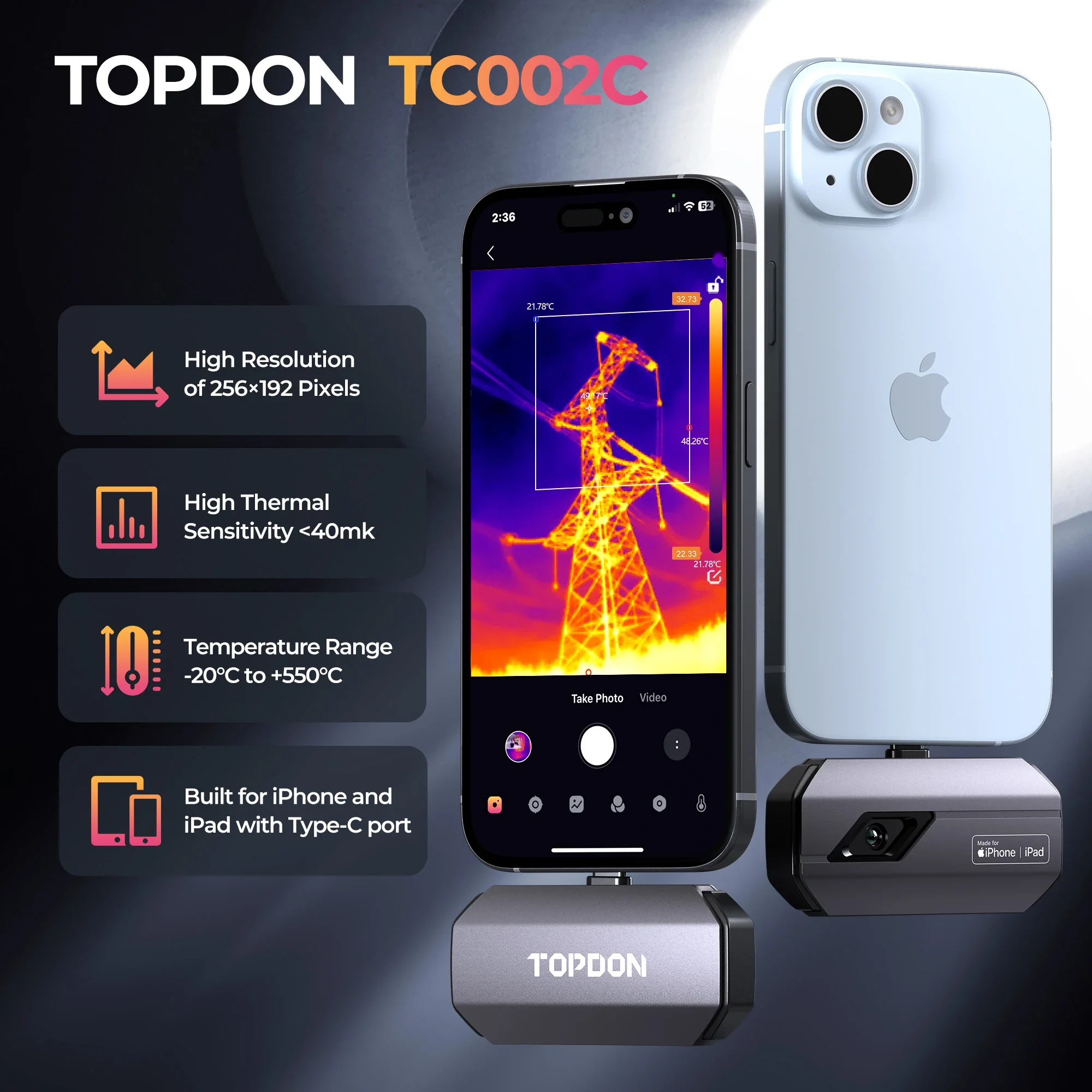 Portable Topdon Mini TC002C Seek Security Electronics Car Usb Mobile Cell Phone Infrared Thermal Imaging Camera Module for Sale