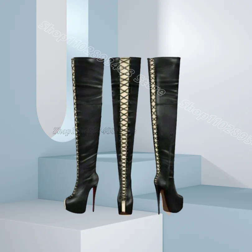 

Black Cross Band Platform Boots Peep Toe Solid British Style Fashion Spring Dance Party Sexy Boots 2025 Zapatos Para Mujere