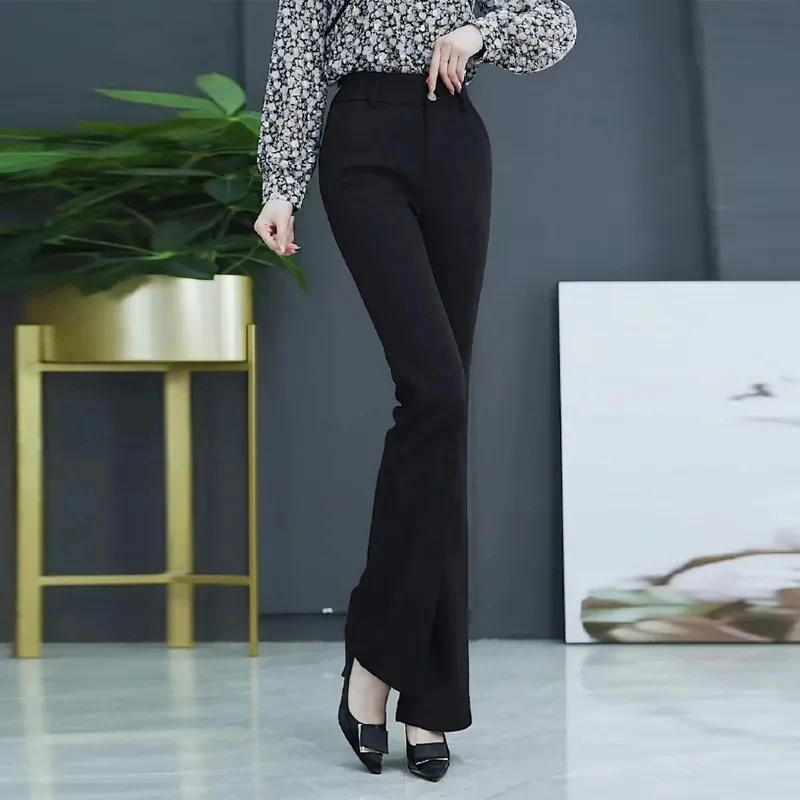 High-Waisted Micro-Cropped Pants Female Spring Autumn 2023 New  Straight Trousers Slimming Wide Leg Bell Bottoms Woman Clothing