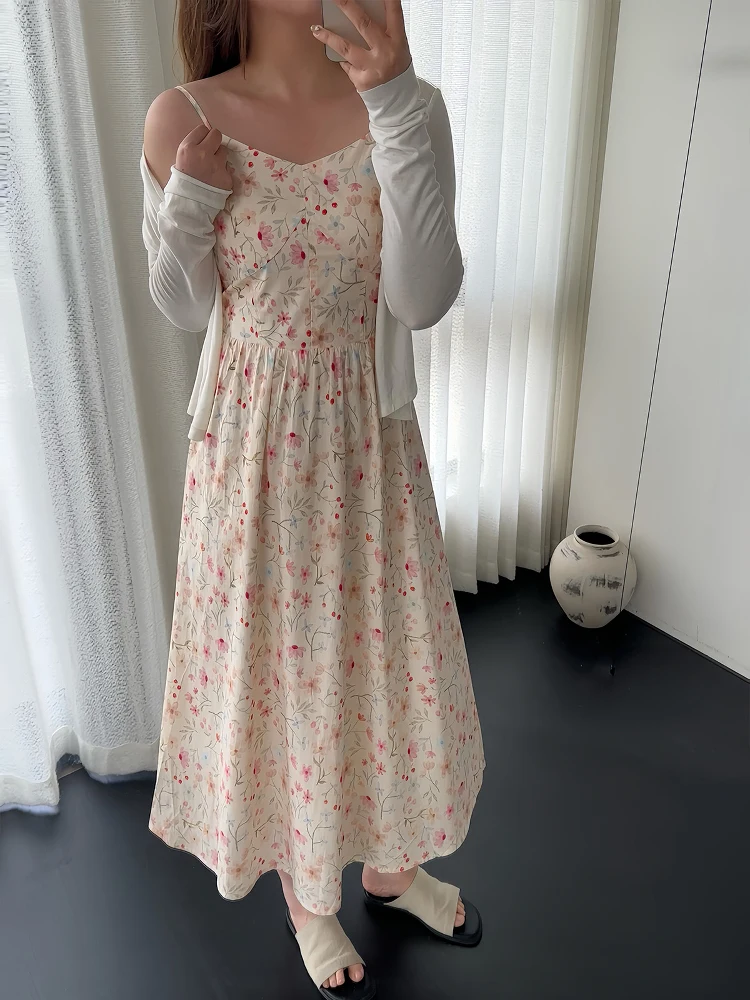 

Floral Print Slimming Maxi Dr Retro Artistic Waist Cinching Strapl Cotton Summer Casual Long Skirt for plus Size Women