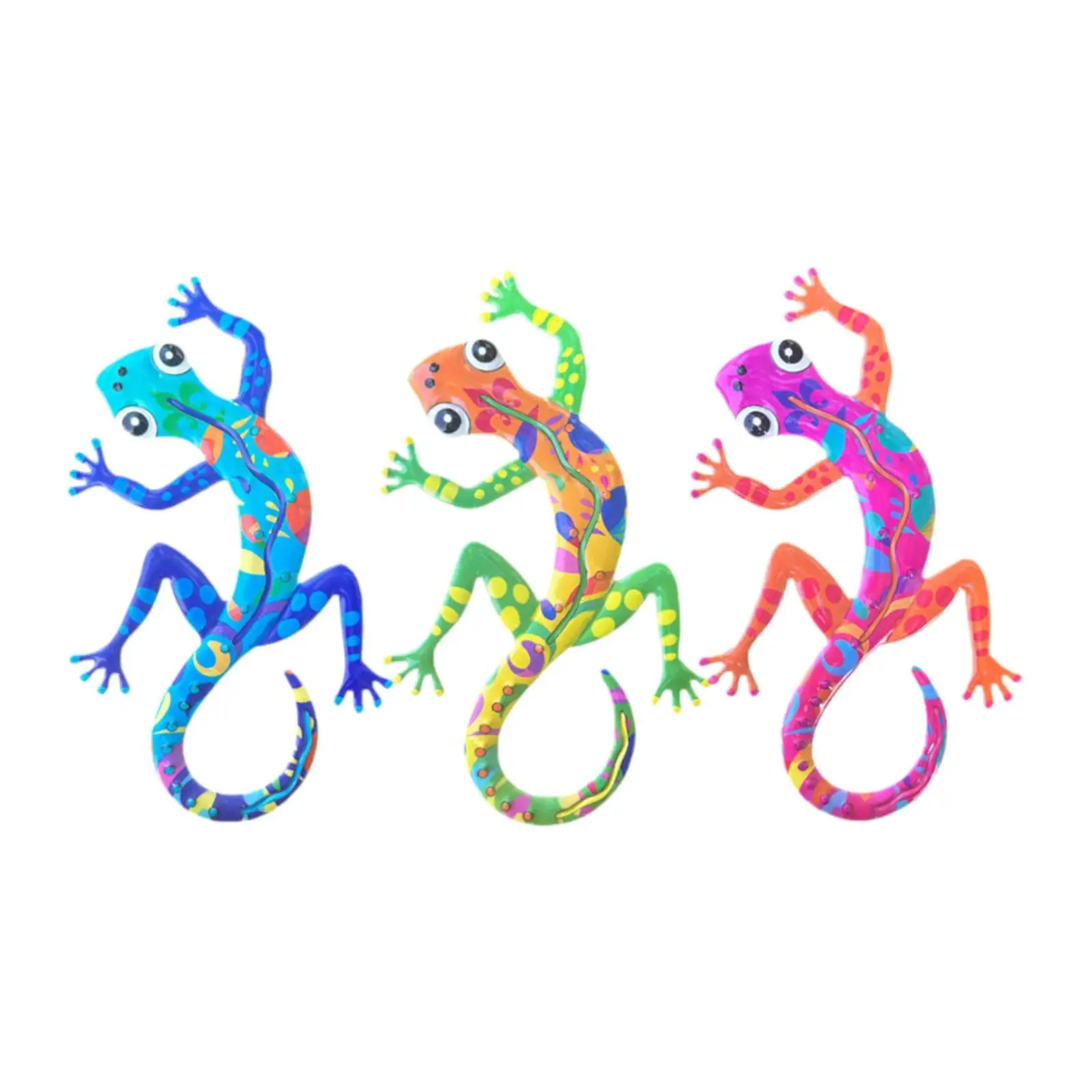 3x Gecko Wall Decor Metal Art Garden Lizard Hanging Sculptures Outdoor Decoration for Dining Room Farmhouse Outside Indoor Lawn