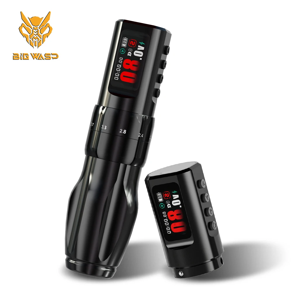 BIGWASP – Machine à tatouer sans fil, double batterie, 2000mAh, stylo, moteur sans noyau, pistolet à tatouer, course réglable 2.0-4.2mm